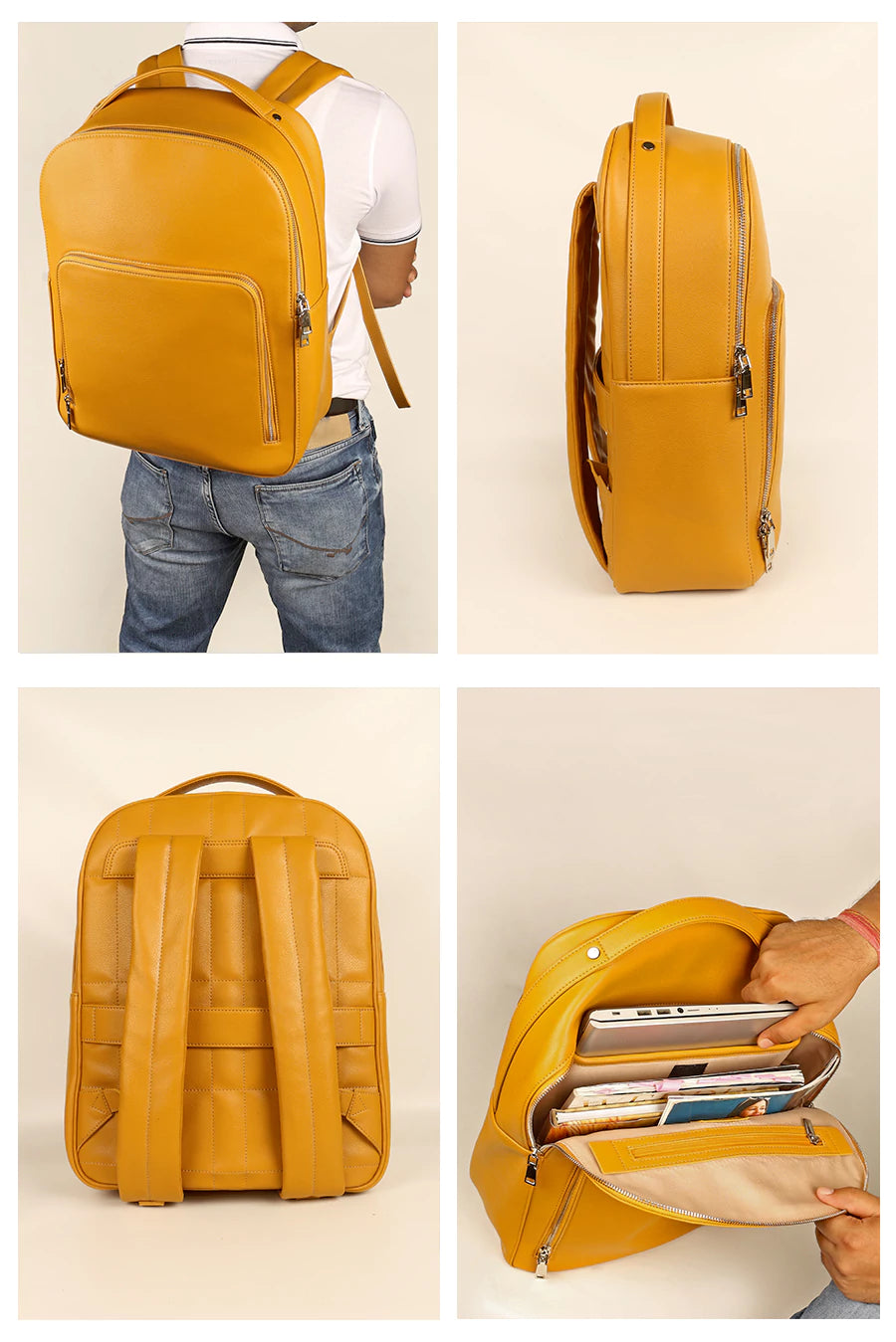 Alexa Vegan Leather Men Backpack Gold Fish Details