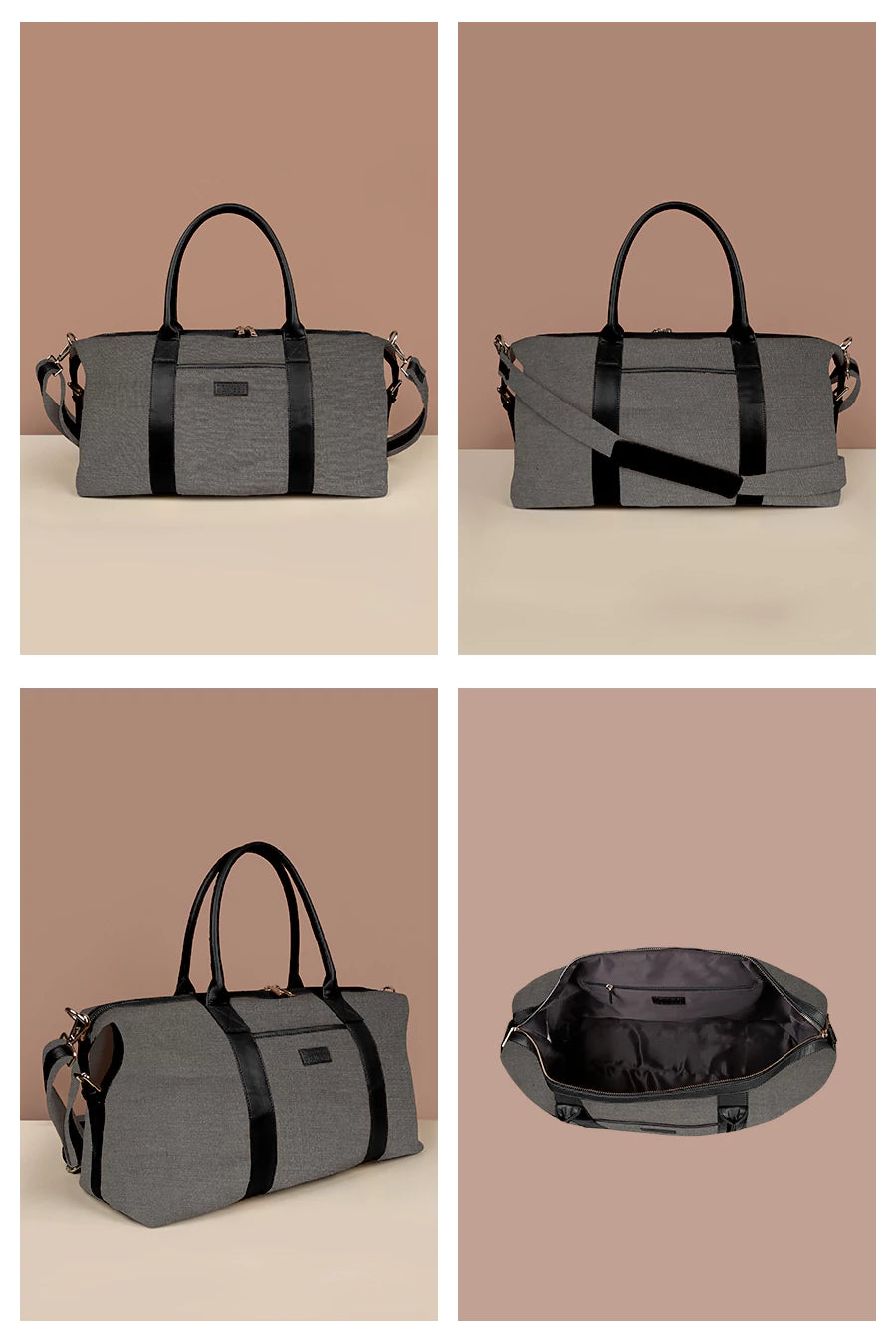Soft Jute Joey Men Travel Duffle Bag Pewter Details