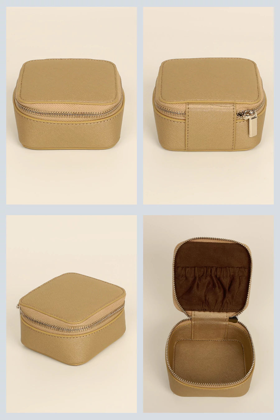 Vegan Square jewellery case Wood Brass detail