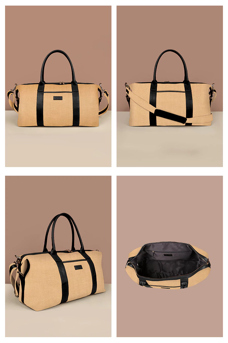 Soft Jute Joey Men Travel Duffle Bag Biscuit Details