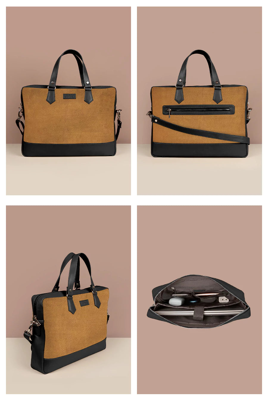 Soft Jute Ross Men 15" Laptop Bag Mustard Details