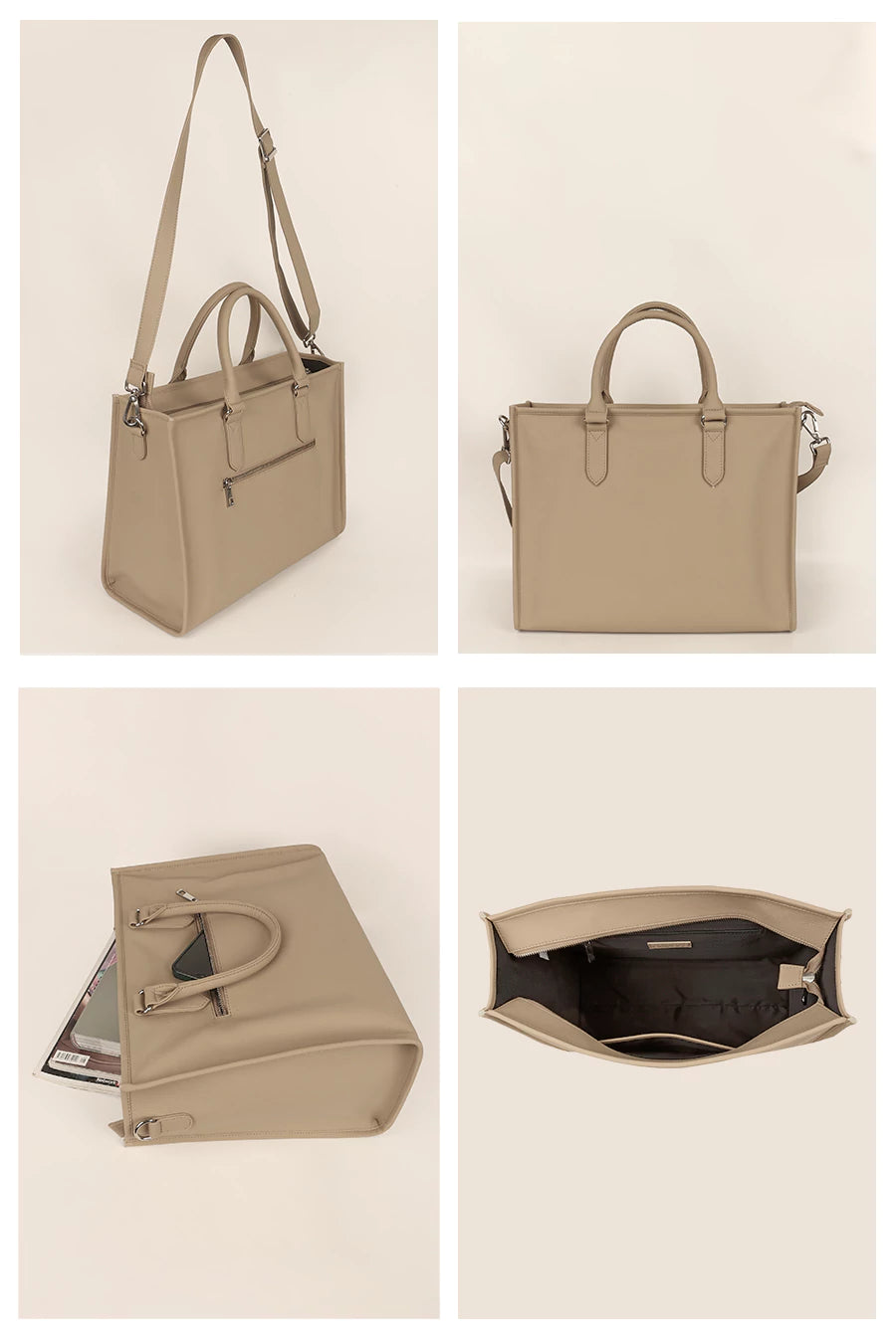 Vegan Leather Charlotte Women Office Tote Bag Beige Details