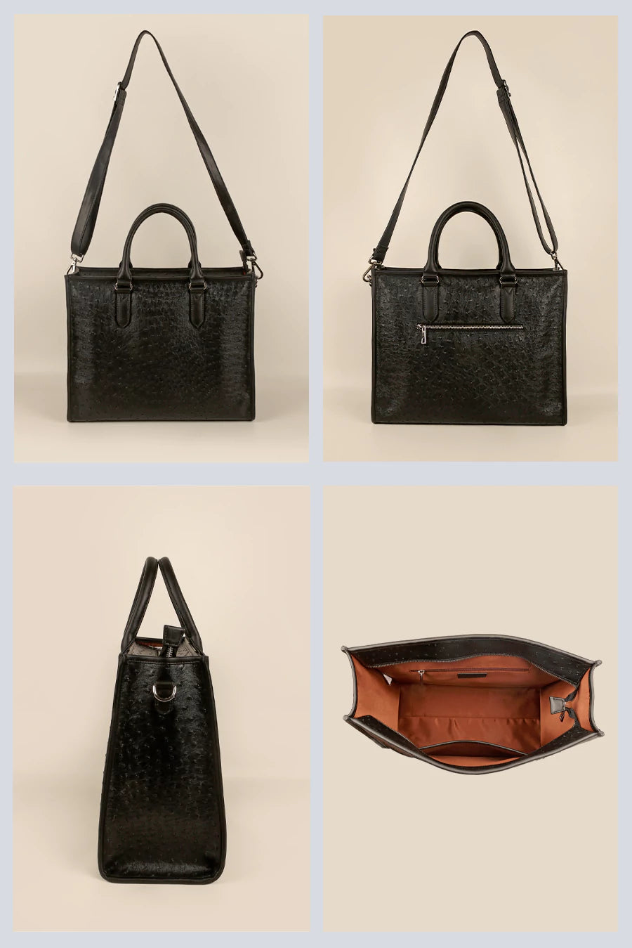 Charlotte Women Tote Bag Vegan Leather Ostrich Black Details