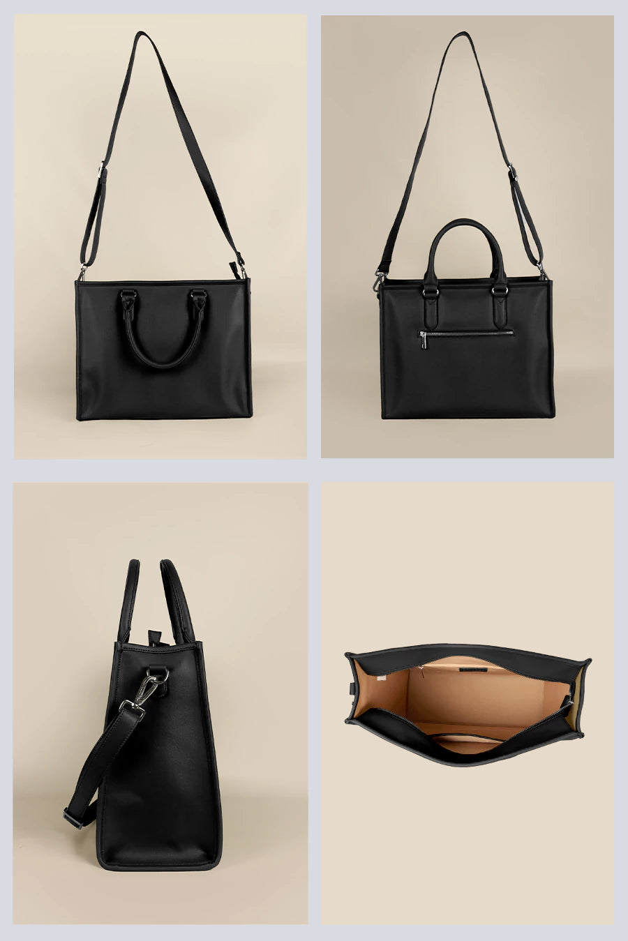 Charlotte Women Tote Bag Vegan Leather Vanta Black Details