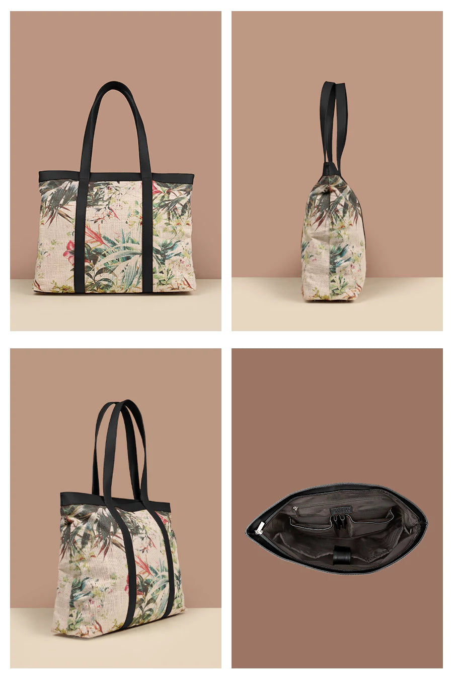 Jute Bag Flora Women Office Tote Bag Black Details