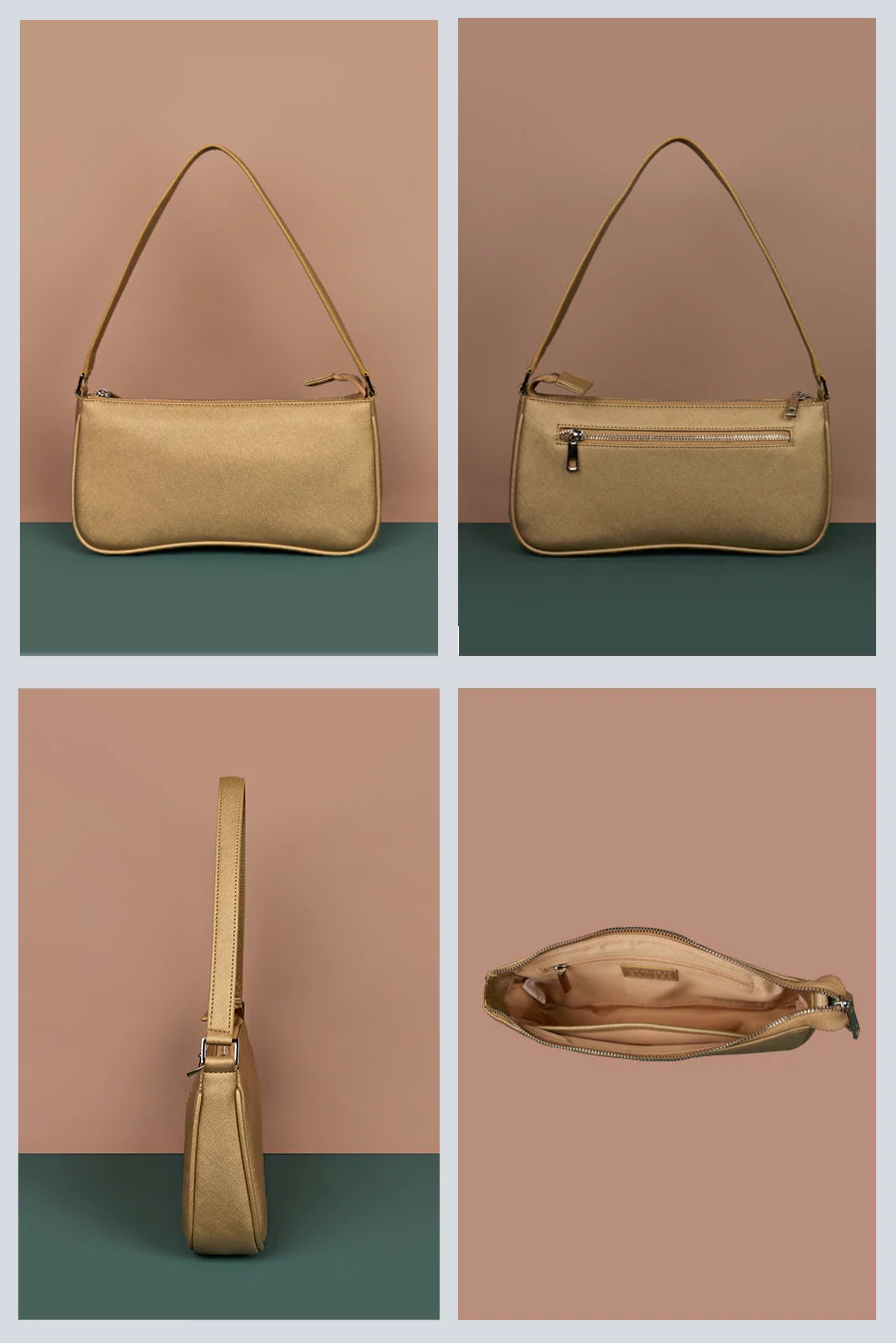 Emily Vegan Leather Women Shoudler Bag Wood Brass Detail