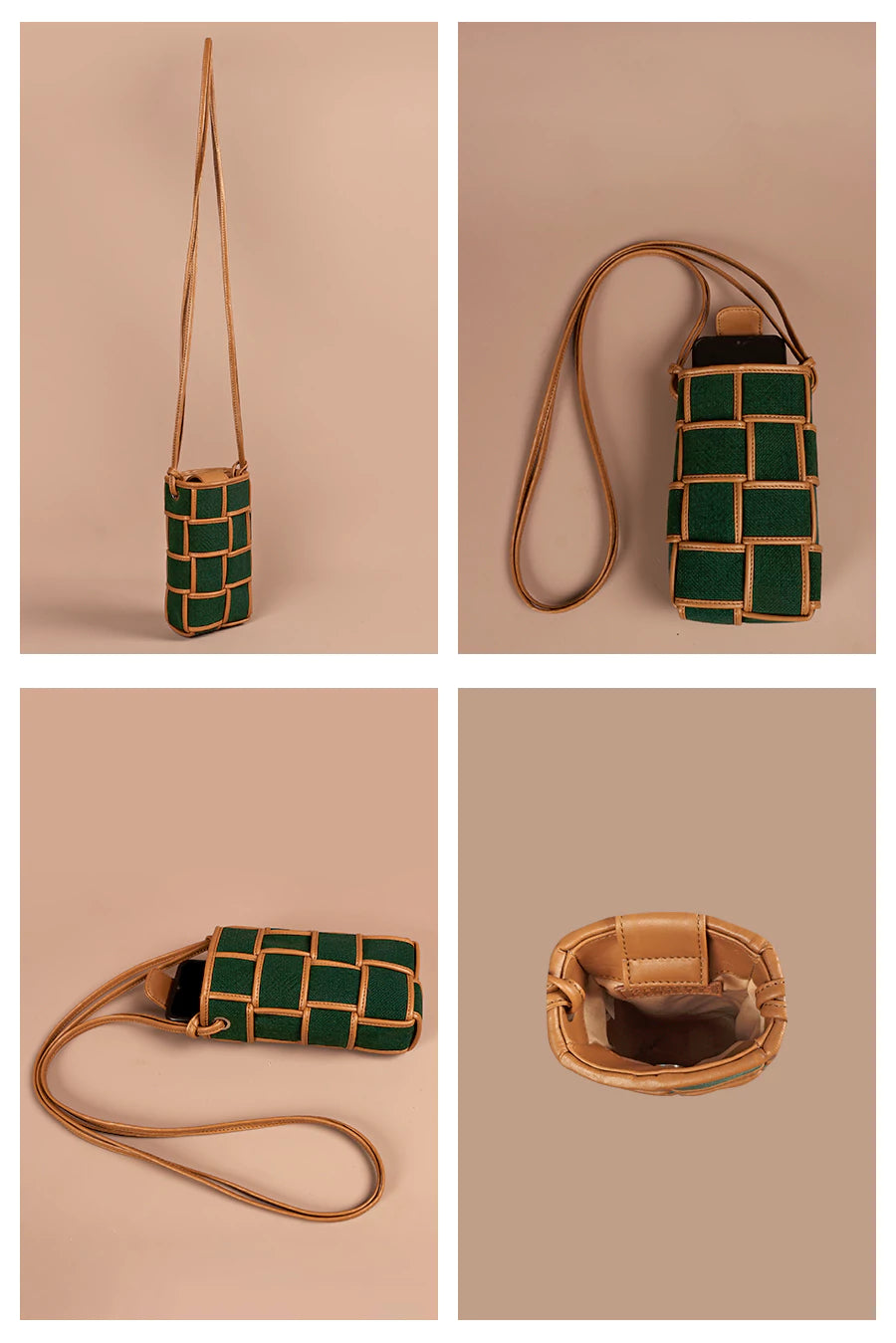 Soft jute Mobile sling Bag olive detail