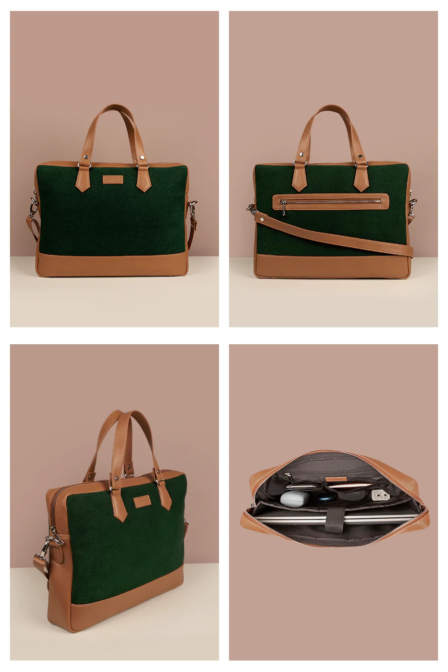 Soft Jute Ross Men Office Laptop Bag Olive Detail