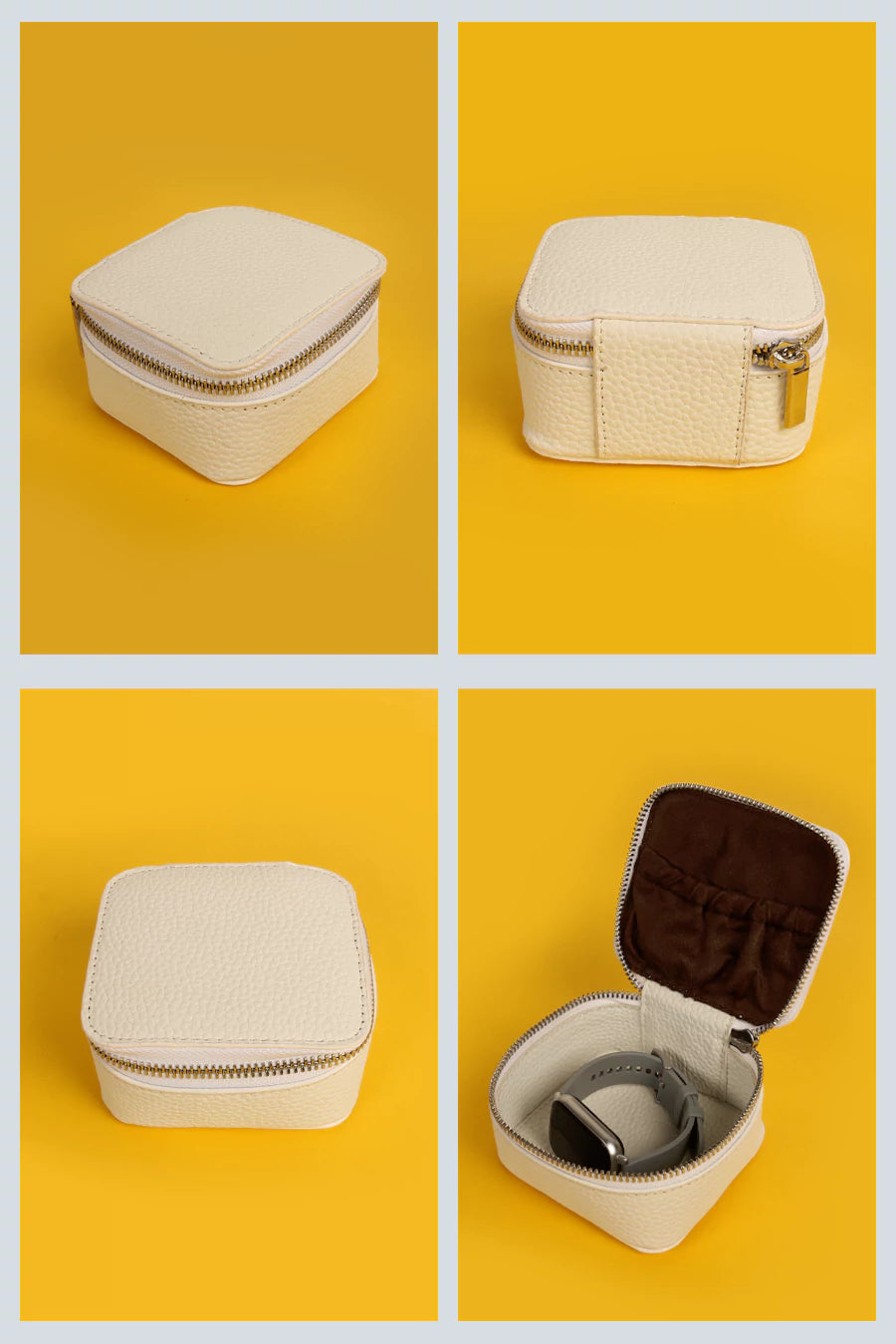 Vegan Leather Square Jewellery Case Milky Detail