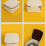 Vegan Leather Square Jewellery Case Milky Detail