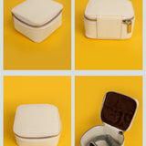 Vegan Leather Square Jewellery Case Milky Detail