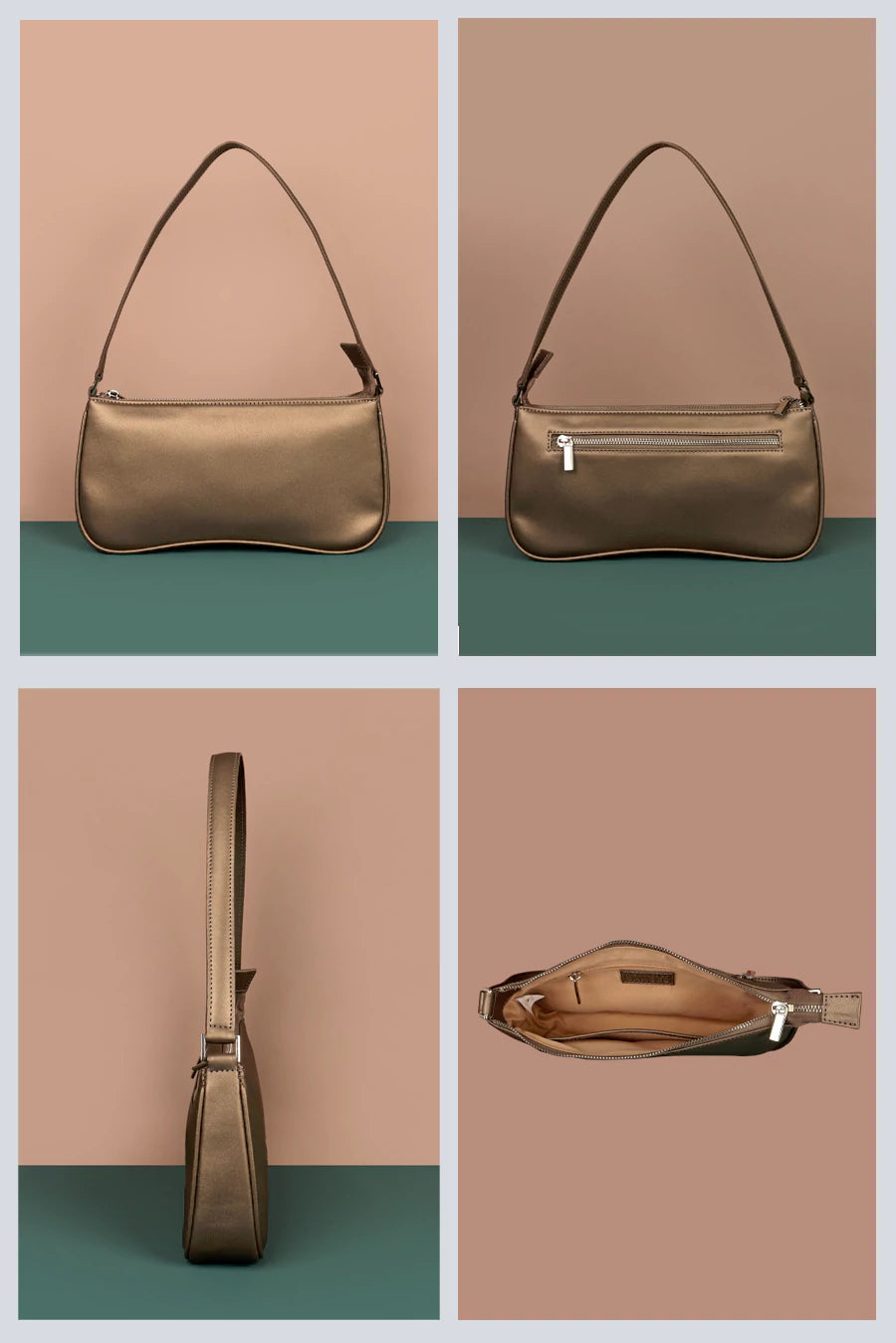 Emily Vegan Leather Women Shoulder Bag Gunmetal Detail