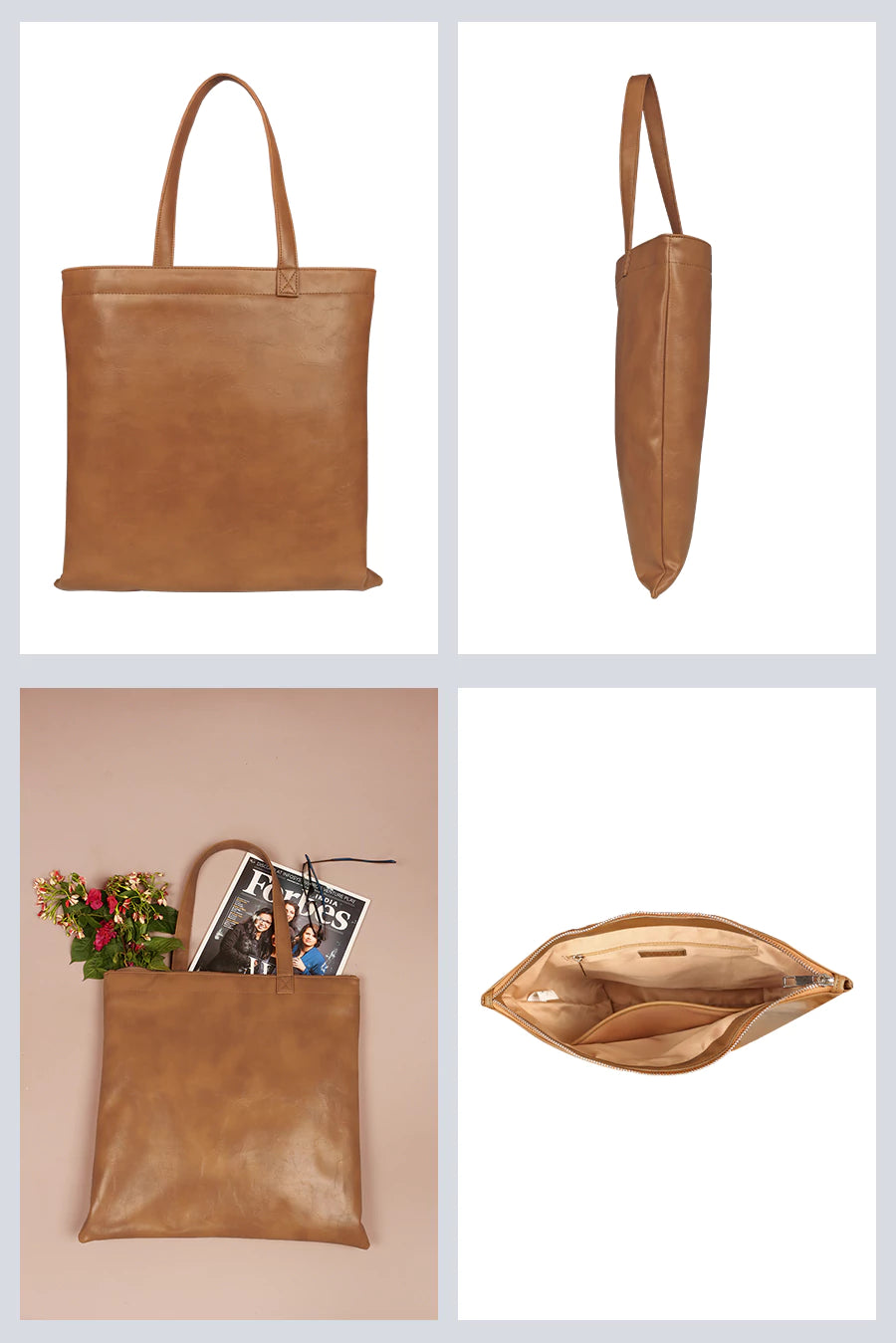 Lightweight Vegan Women Tote Bag Caramel Detail