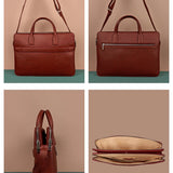 Dual Zip Vegan Leather Men Office Bag BloodRed Detail
