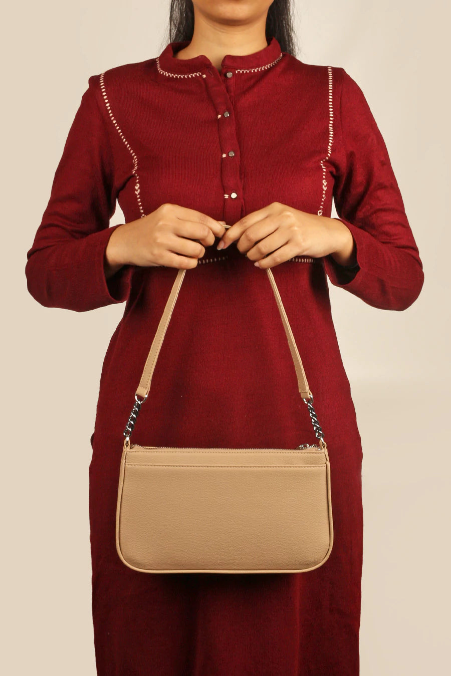 Tess Cruelty Free Women Party Wear Shoulder Bag Beige Model 1