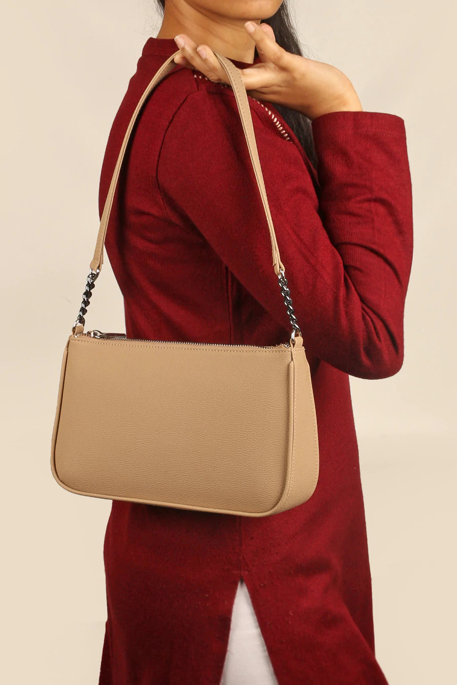 Tess Cruelty Free Women Party Wear Shoulder Bag Beige Model 2