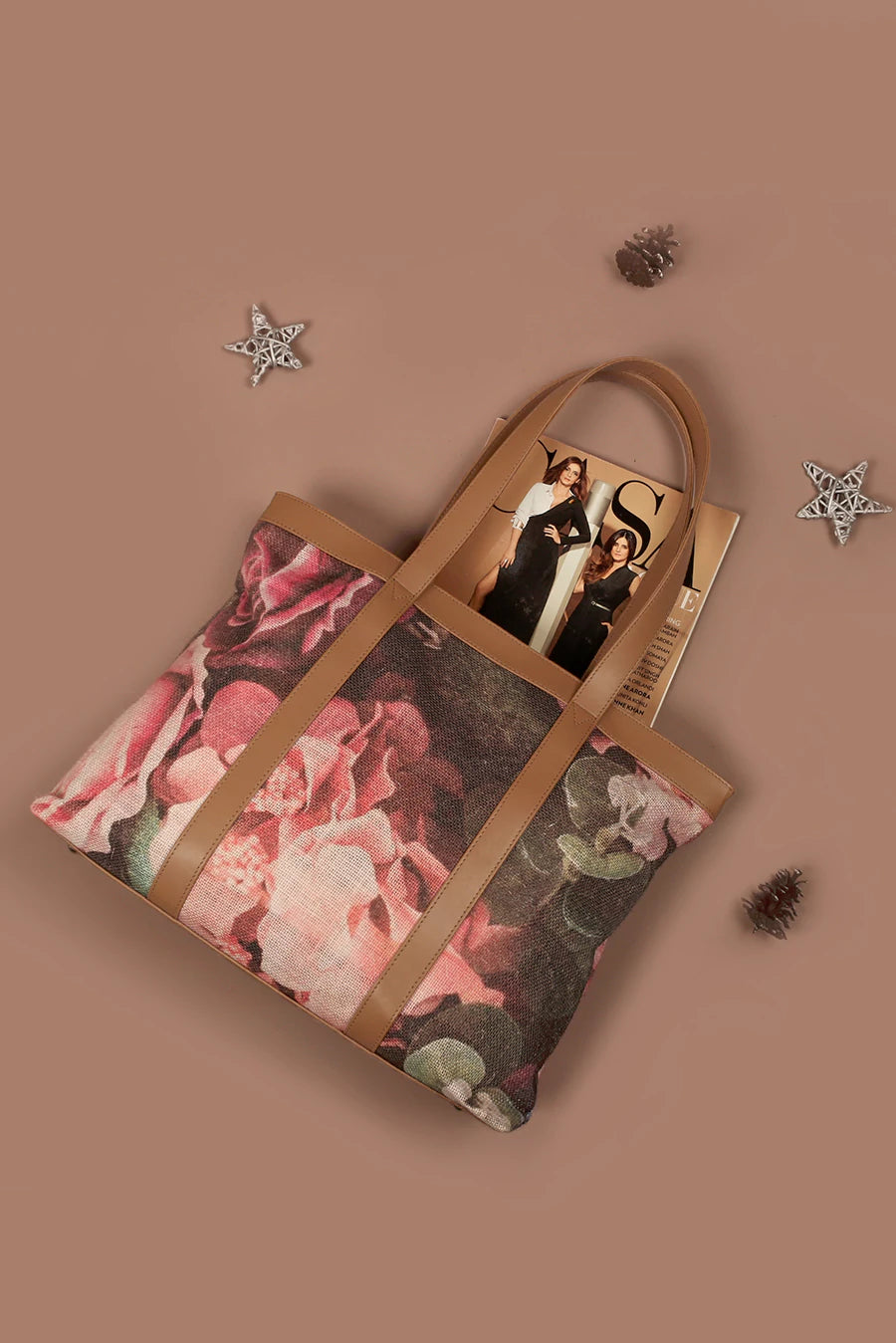 Women Office Soft Jute Tote Bag Rosey Lifestyle 1