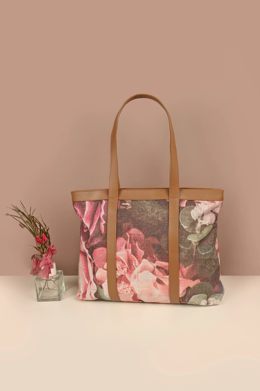 Women Office Soft Jute Tote Bag Rosey Lifestyle 2