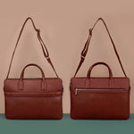 Dual Zip Vegan Leather Men Office Bag Blood Red Back