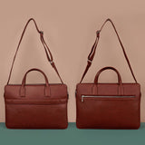 Dual Zip Vegan Leather Men Office Bag Blood Red Back