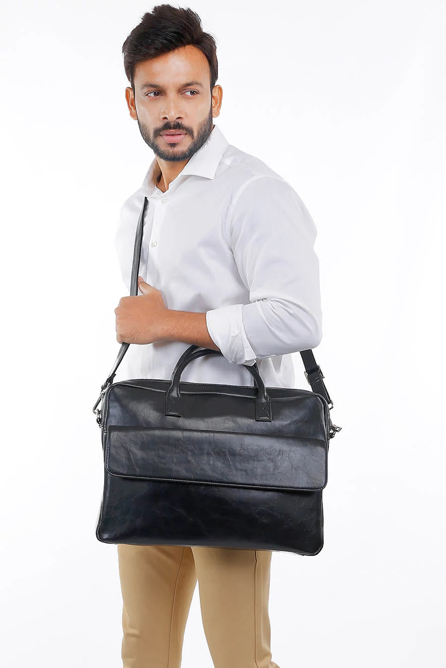 Camdale Men Vegan Leather Laptop Bag Oil Black Model 1