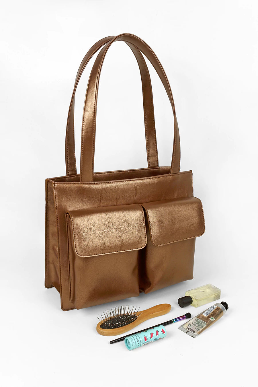 Carry all office essentials in cruelty free Barbara women office tote bag sepia lifestyle 1