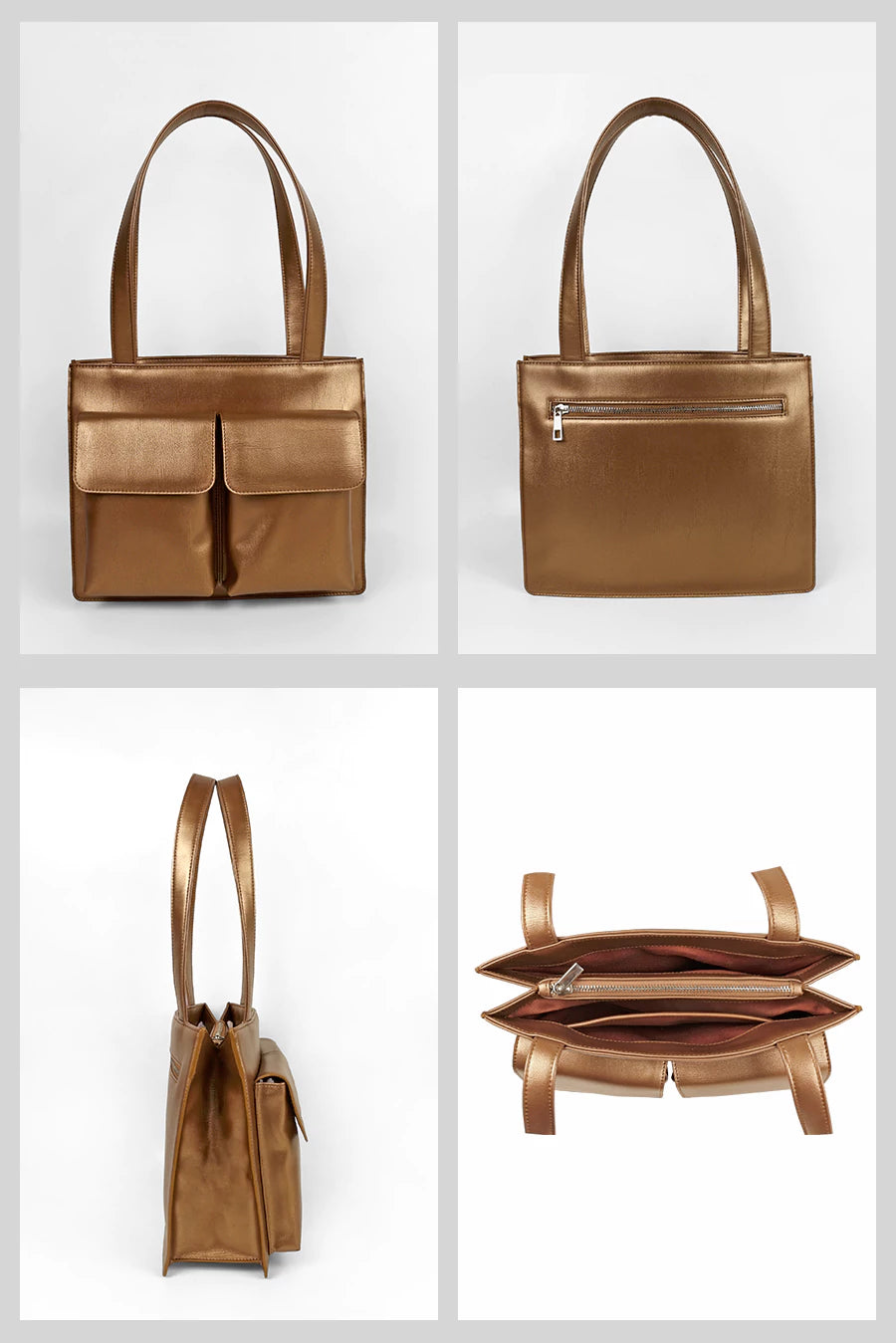 Carry all your office essentials in cruelty free Barbara women office tote bag sepia details