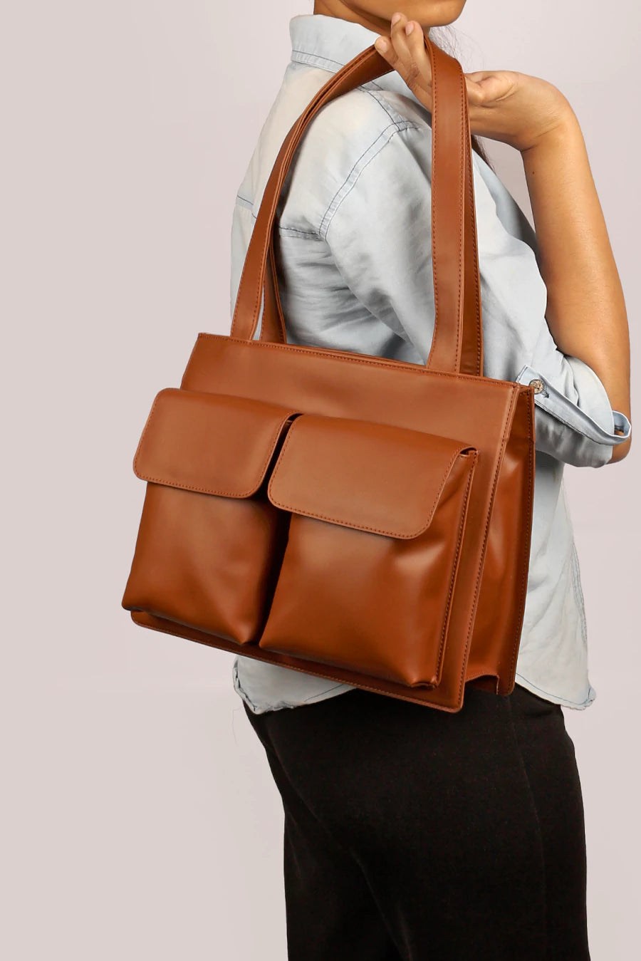 Carry all office essentials in cruelty free Barbara women office tote bag firepit model 2