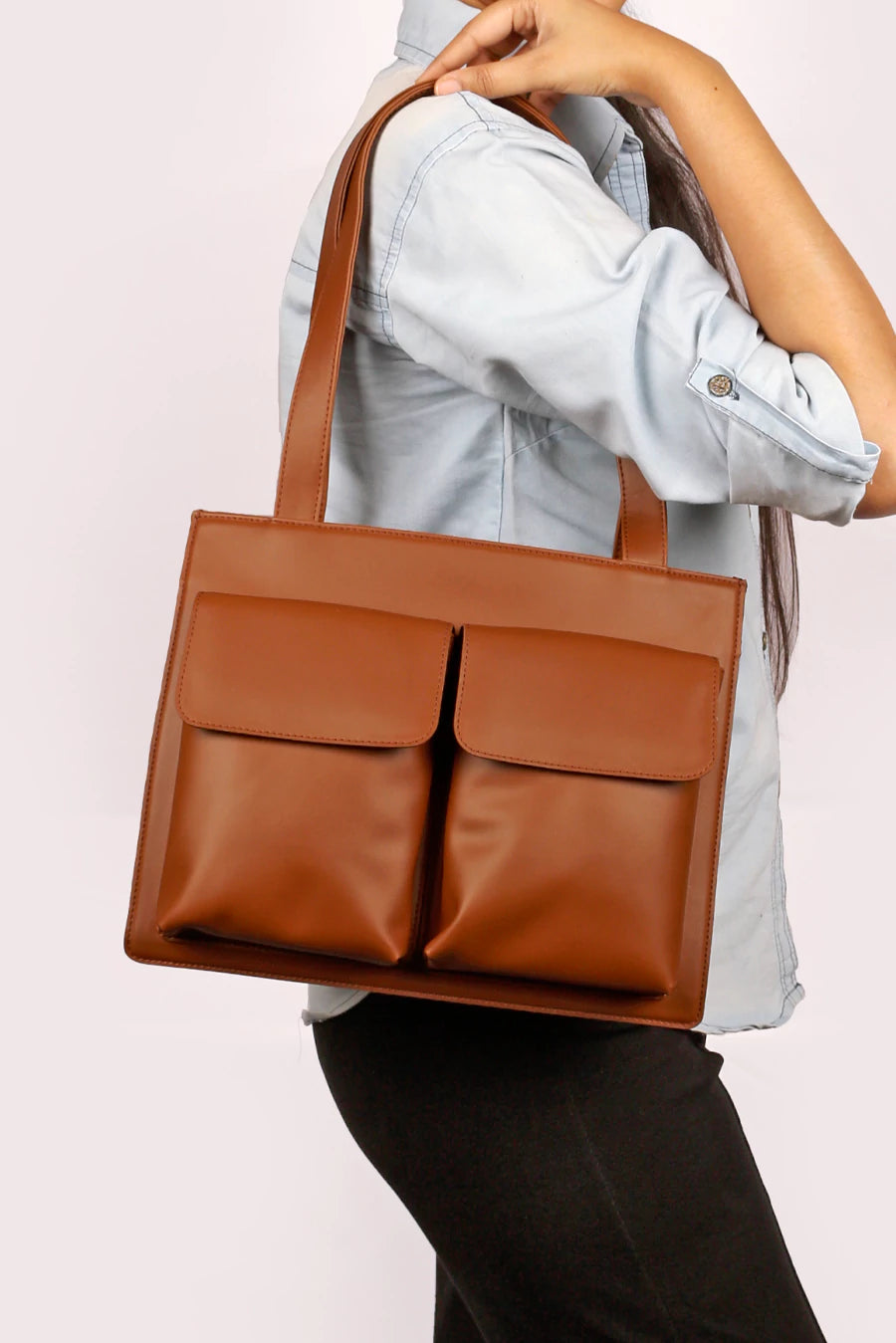 Carry all office essentials in cruelty free Barbara women office tote bag firepit model 1