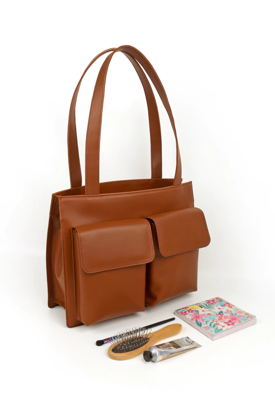 Carry all office essentials in cruelty free Barbara women office tote bag firepit lifestyle 1