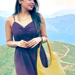 Katie Large Vegan Leather Women Shoulder Bag Ostrich Yellow Model 1