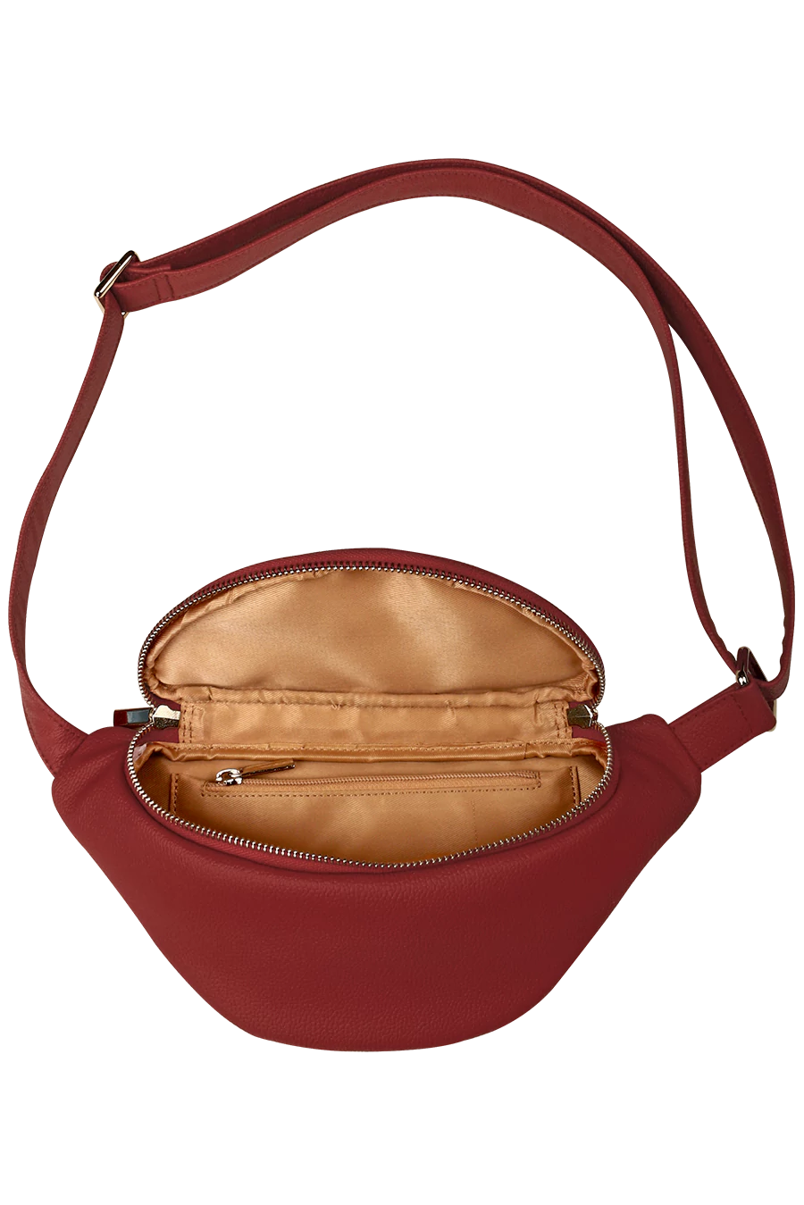 Vegan Leather Bum Bag Beetroot Open