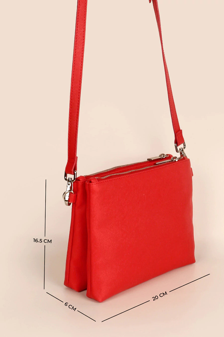 Dual Sling Vegan Leather Women Crossbody Bag Scarlet Cad