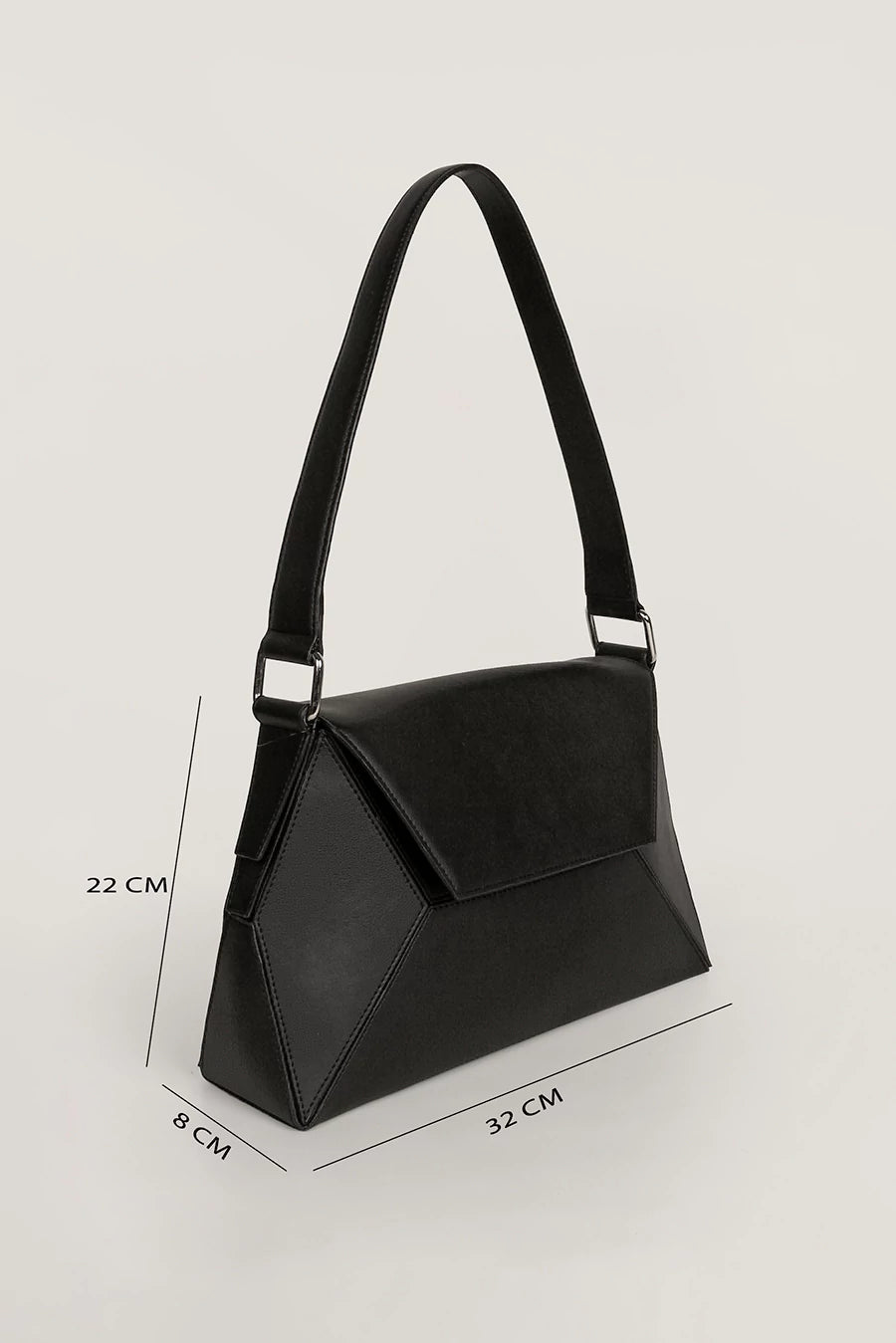 Hazel Vegan Leather Women Shoulder Bag Vanta Black Measurement