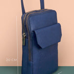 Vegan Leather Vertical Mobile Bag Oxford Blue Measurement
