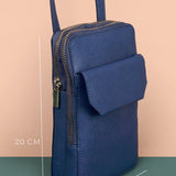 Vegan Leather Vertical Mobile Bag Oxford Blue Measurement