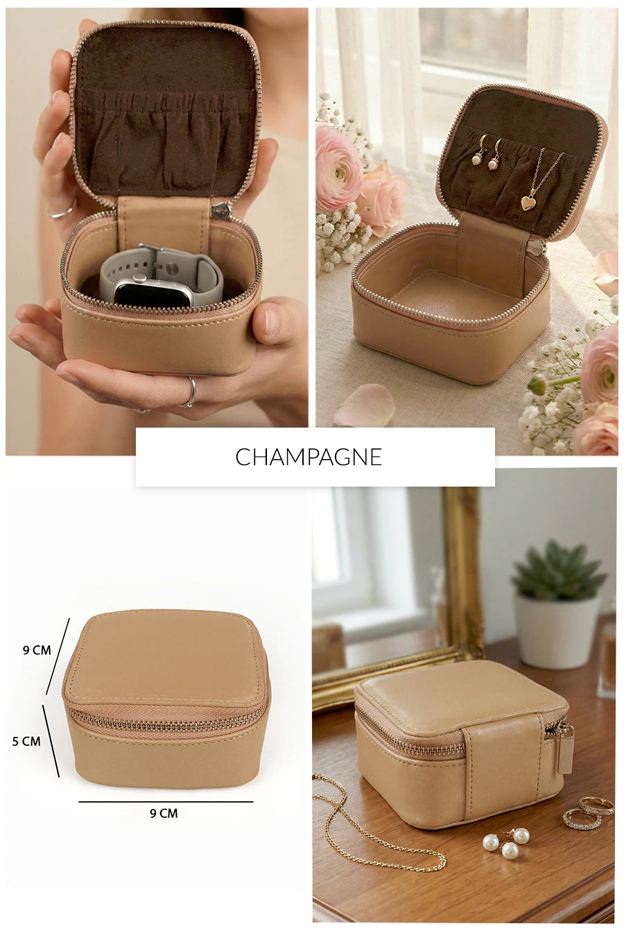 Vegan Leather Jewellery Case Square THE HOUSE OF GANGES