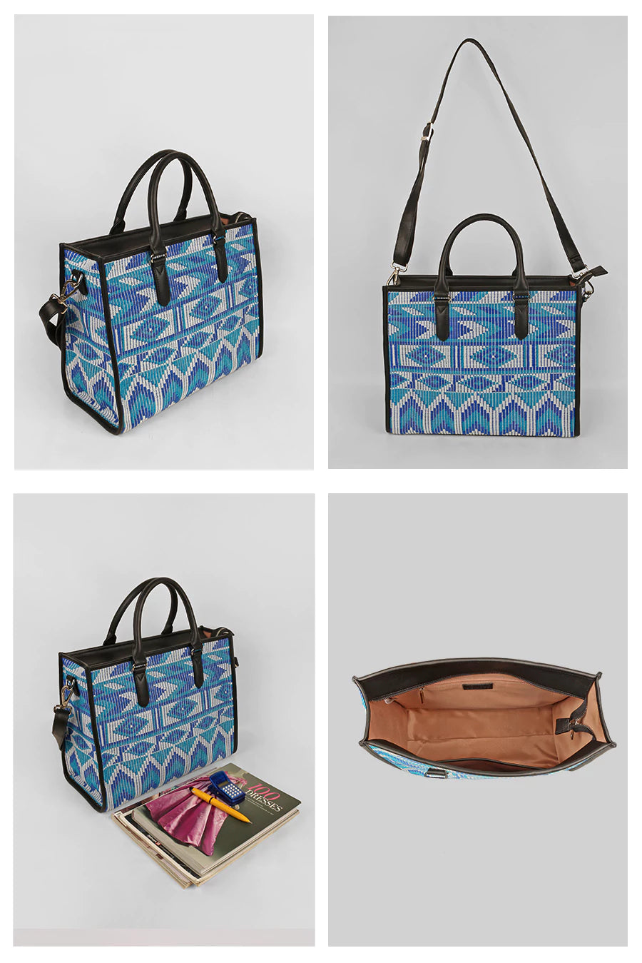Charlotte Handloom Box Tote Bag Blue Bell Details