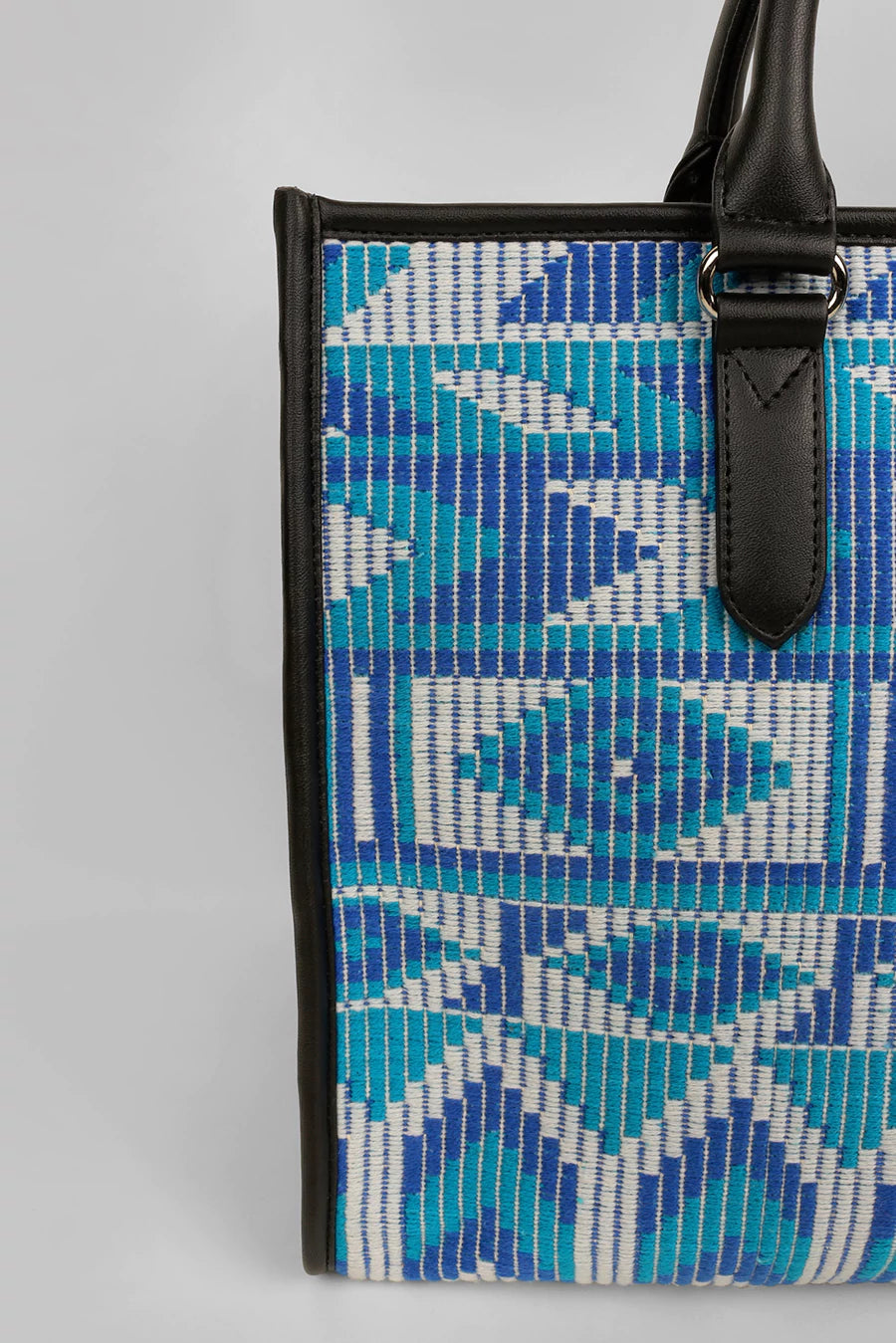 Charlotte Handloom Box Tote Bag Blue Close