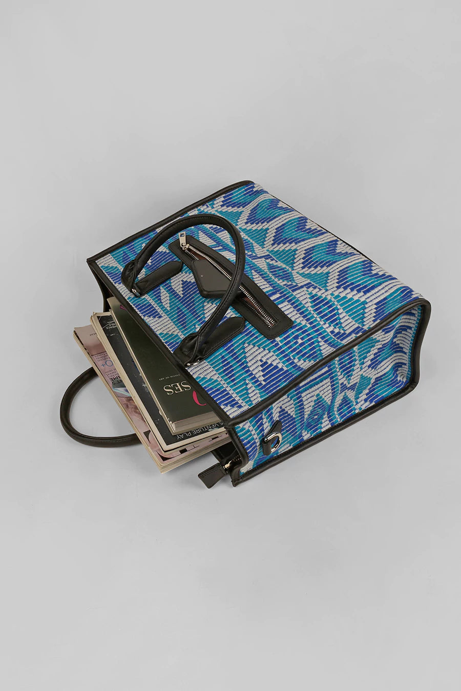 Charlotte Handloom Box Tote Bag Blue Lifestyle 