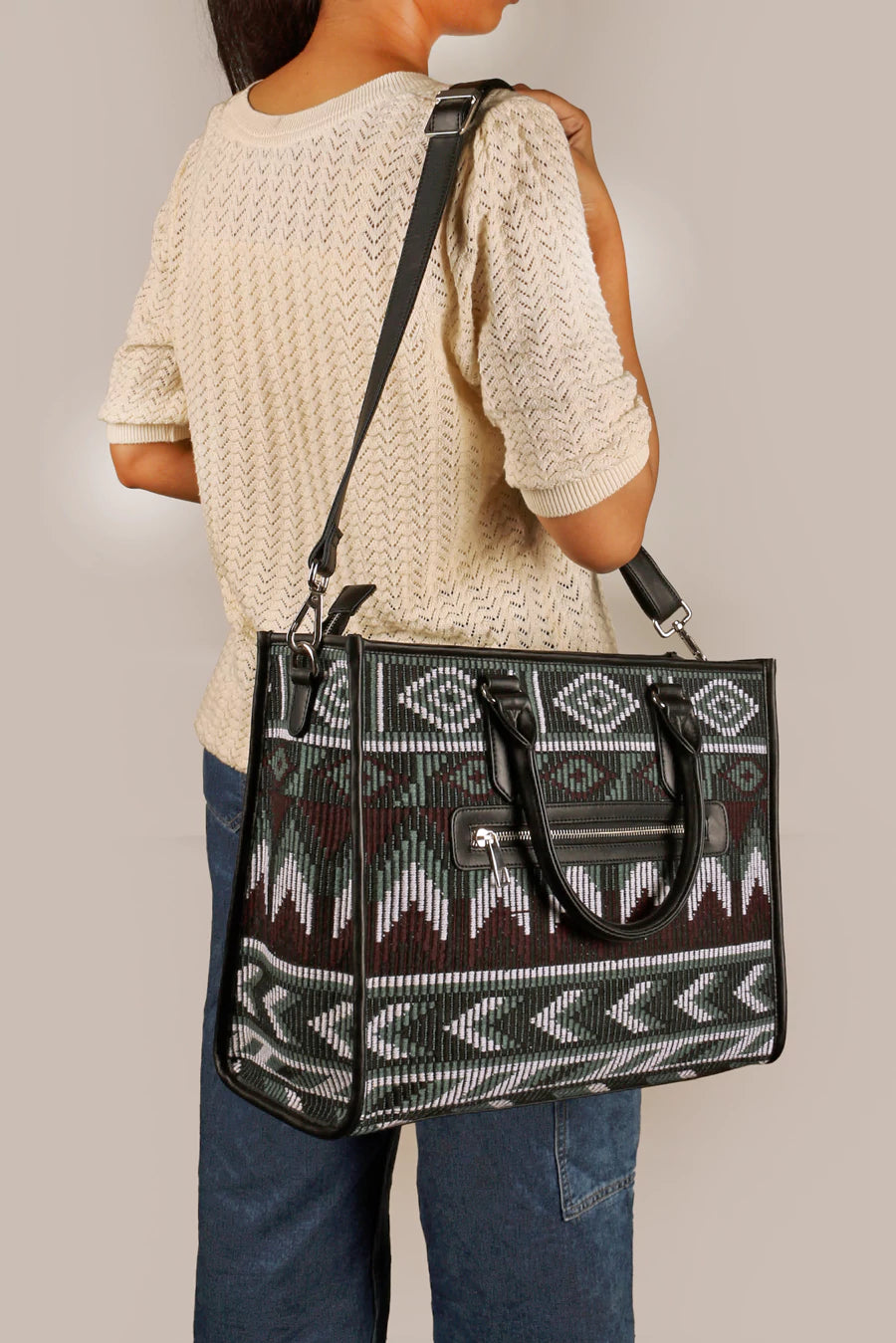 Handloom Charlotte Box Tote Bag Cactus Model 1