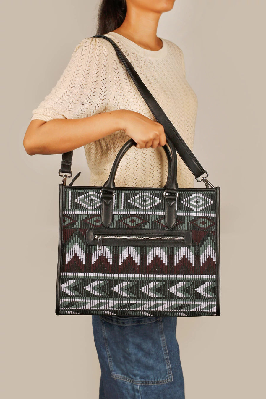 Handloom Charlotte Box Tote Bag Cactus Model 2