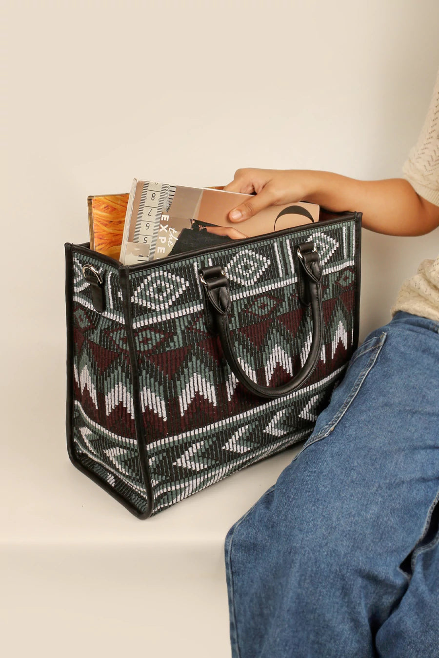 Handloom Charlotte Box Tote Bag Cactus Model 3