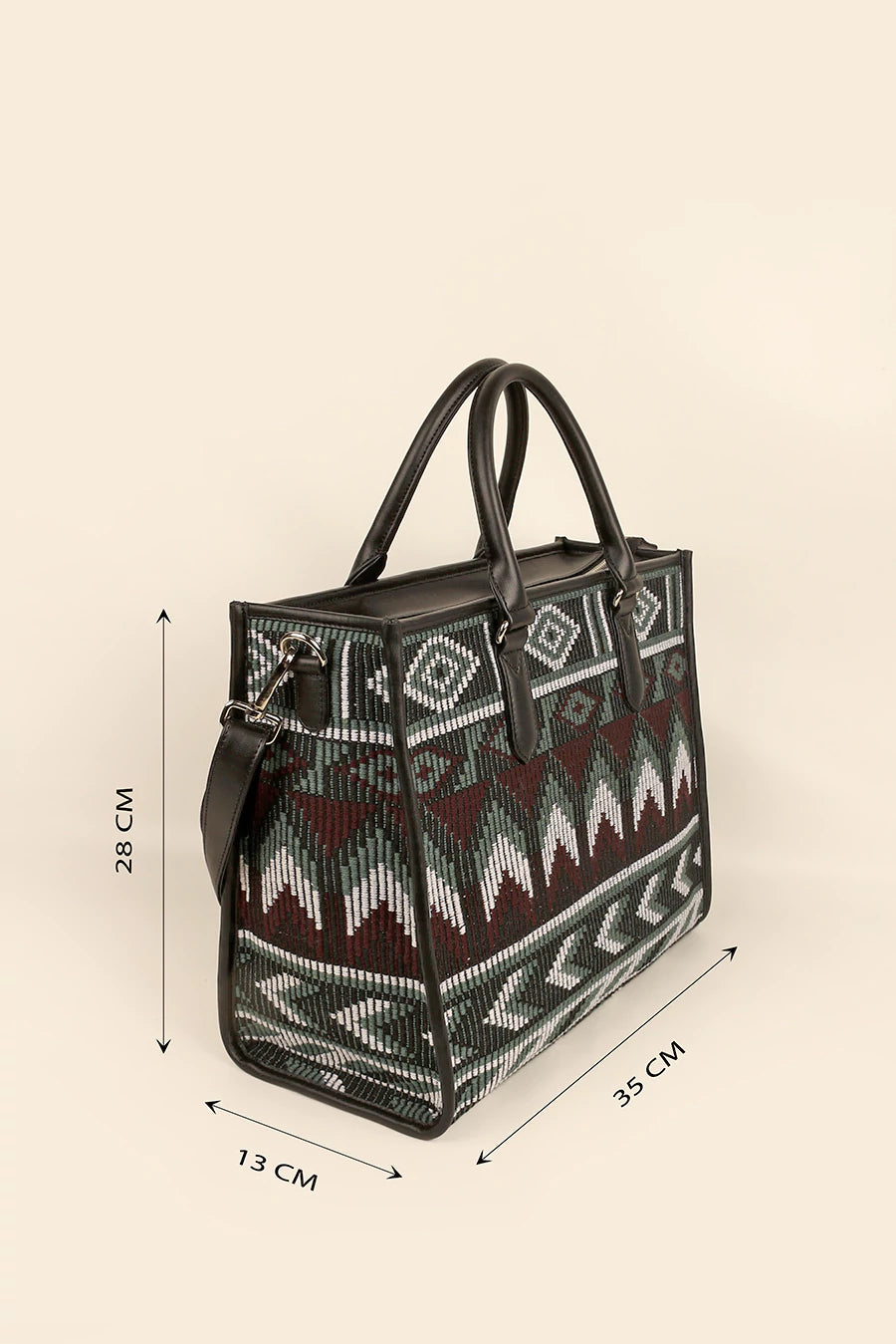 Handloom Charlotte Box Tote Bag Cactus Measurement