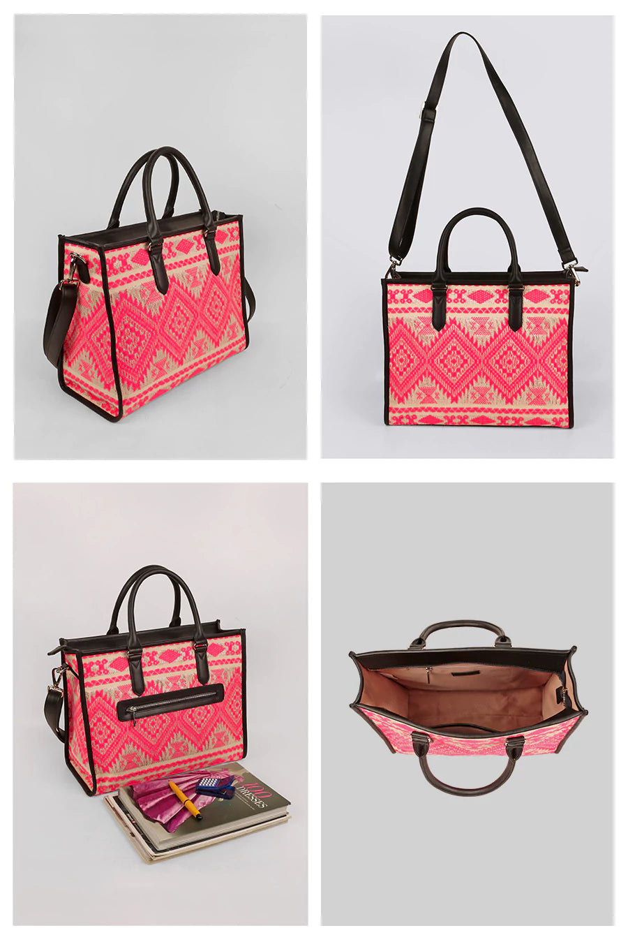 Charlotte Handloom Box Tote Bag Baby Pink Details