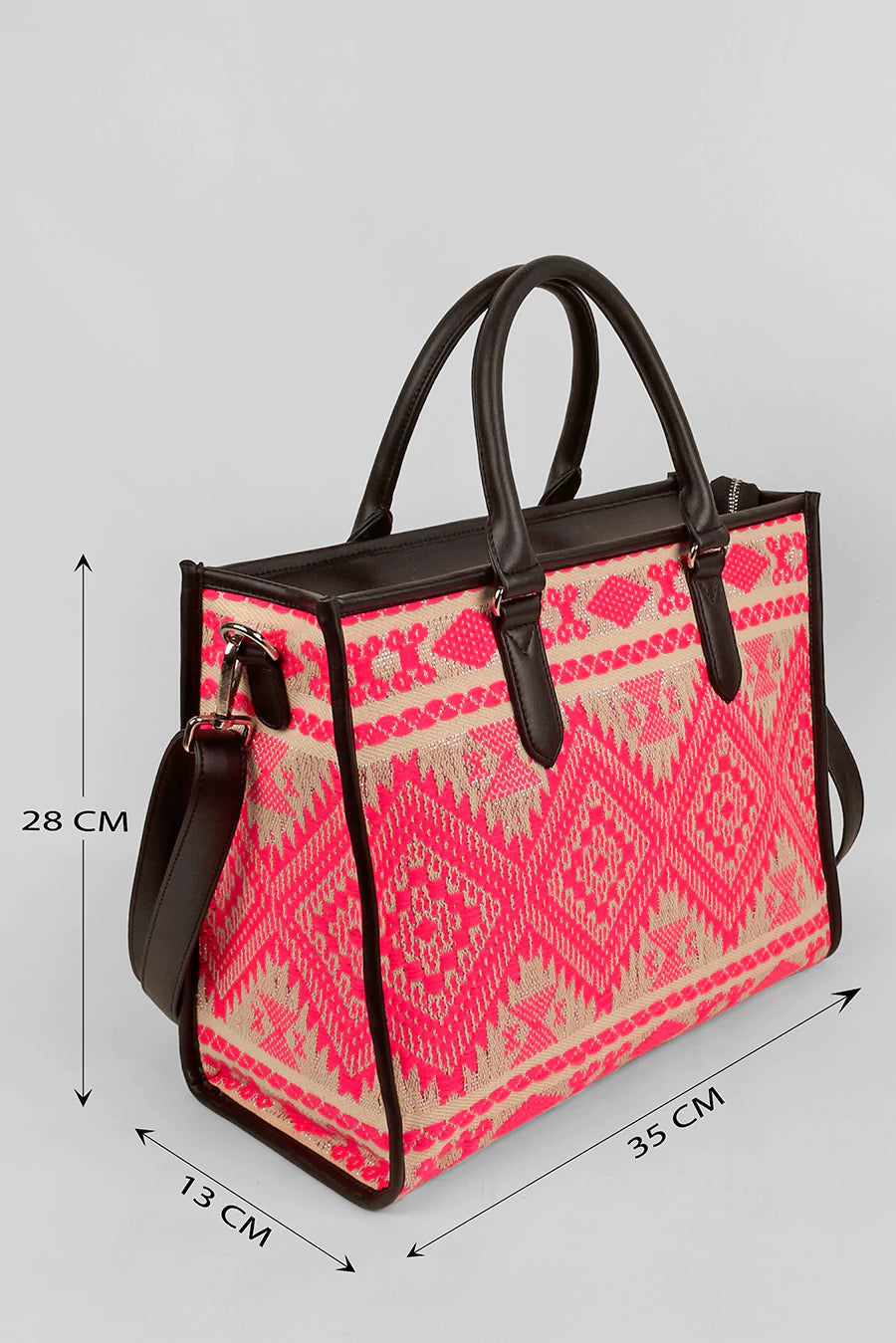 Charlotte Handloom Box Tote Bag Baby Pink Measurement