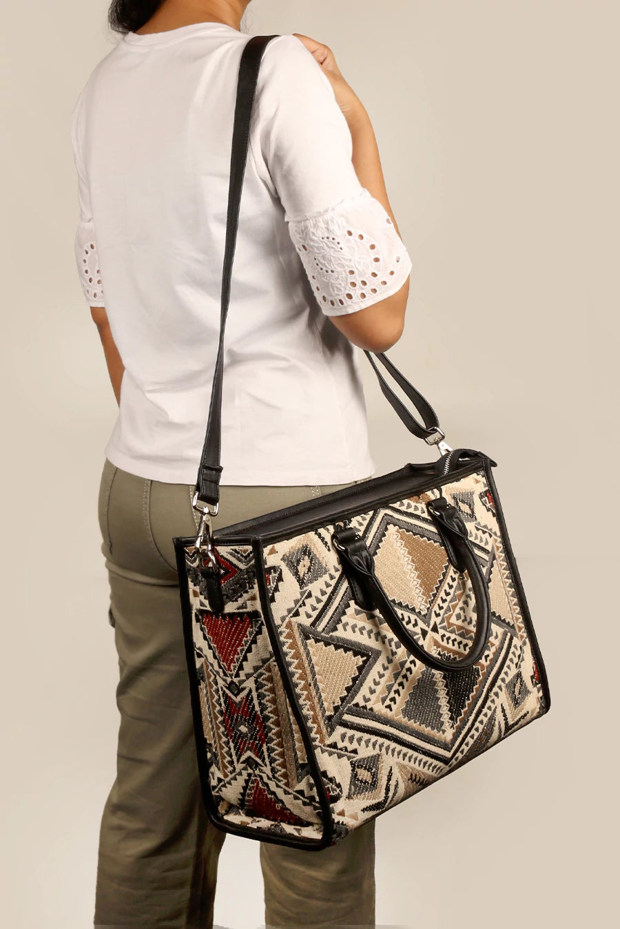 Charlotte Handloom Tote Bag For Women Ajar Beige Model 1