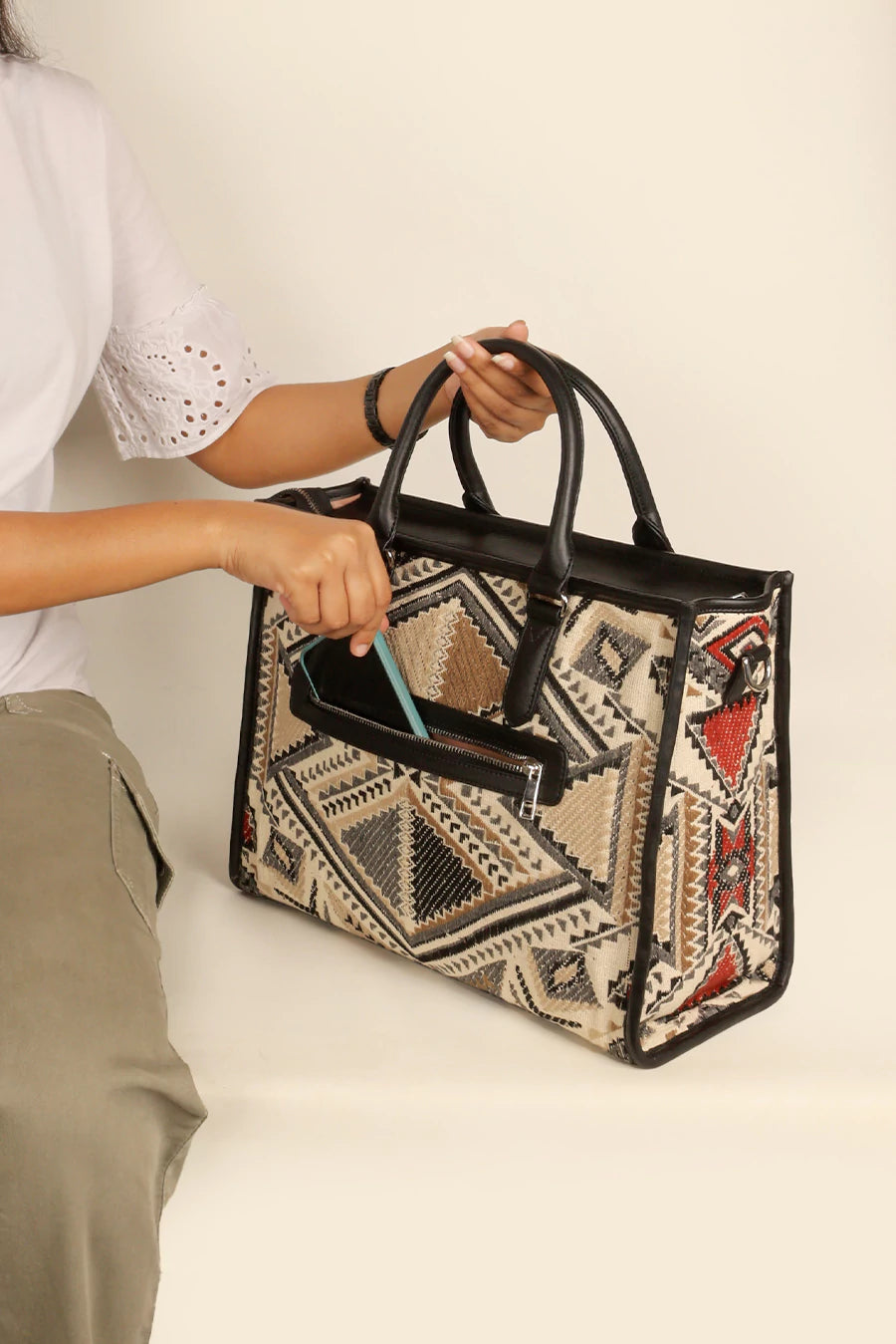 Charlotte Handloom Tote Bag For Women Ajar Beige Model 2