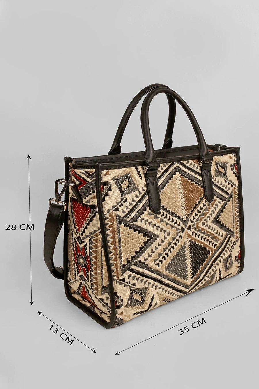 Charlotte Handloom Tote Bag For Women Ajar Beige Measurement