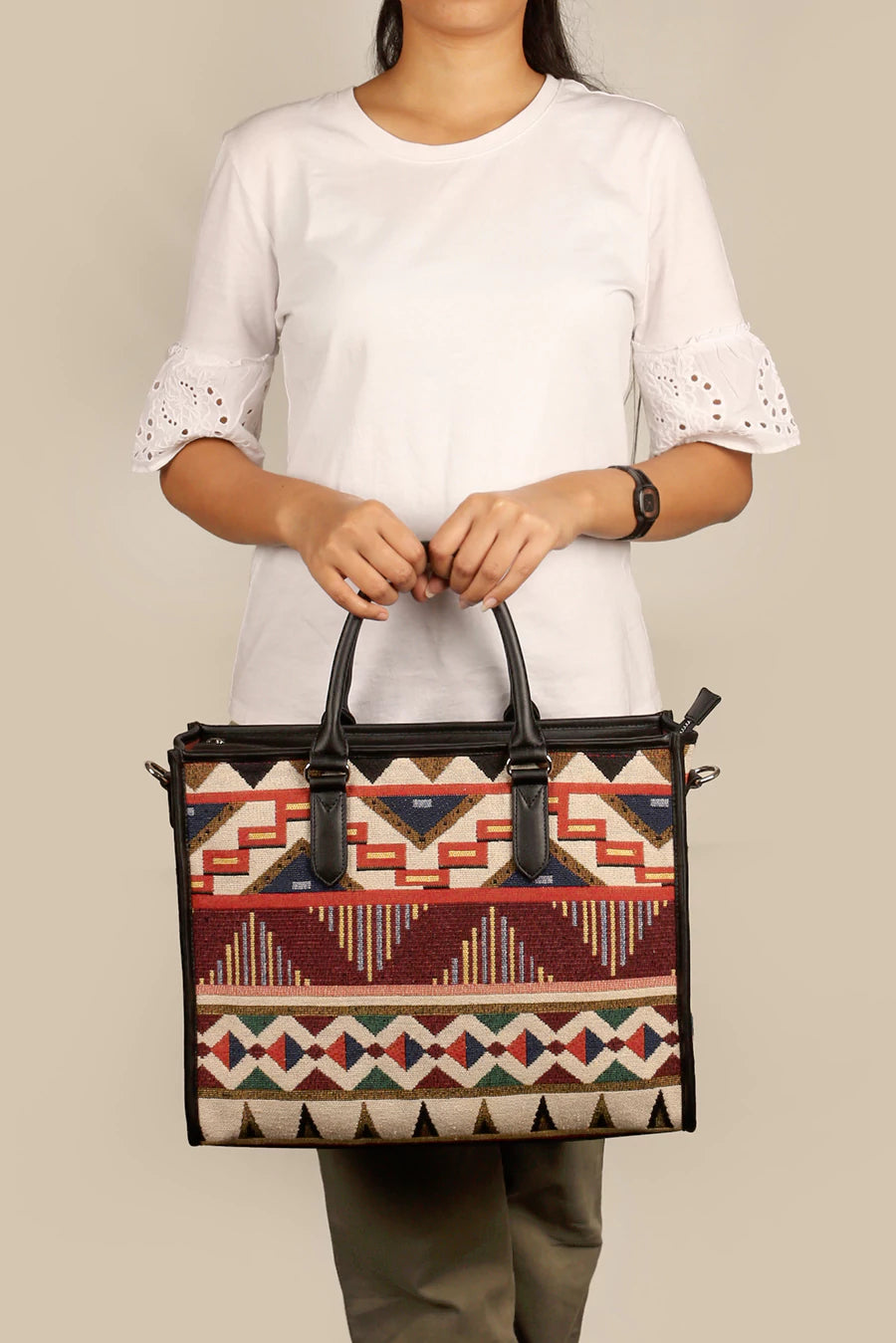Handloom Office Tote Bag Charlotte Burnished Brown Model 4